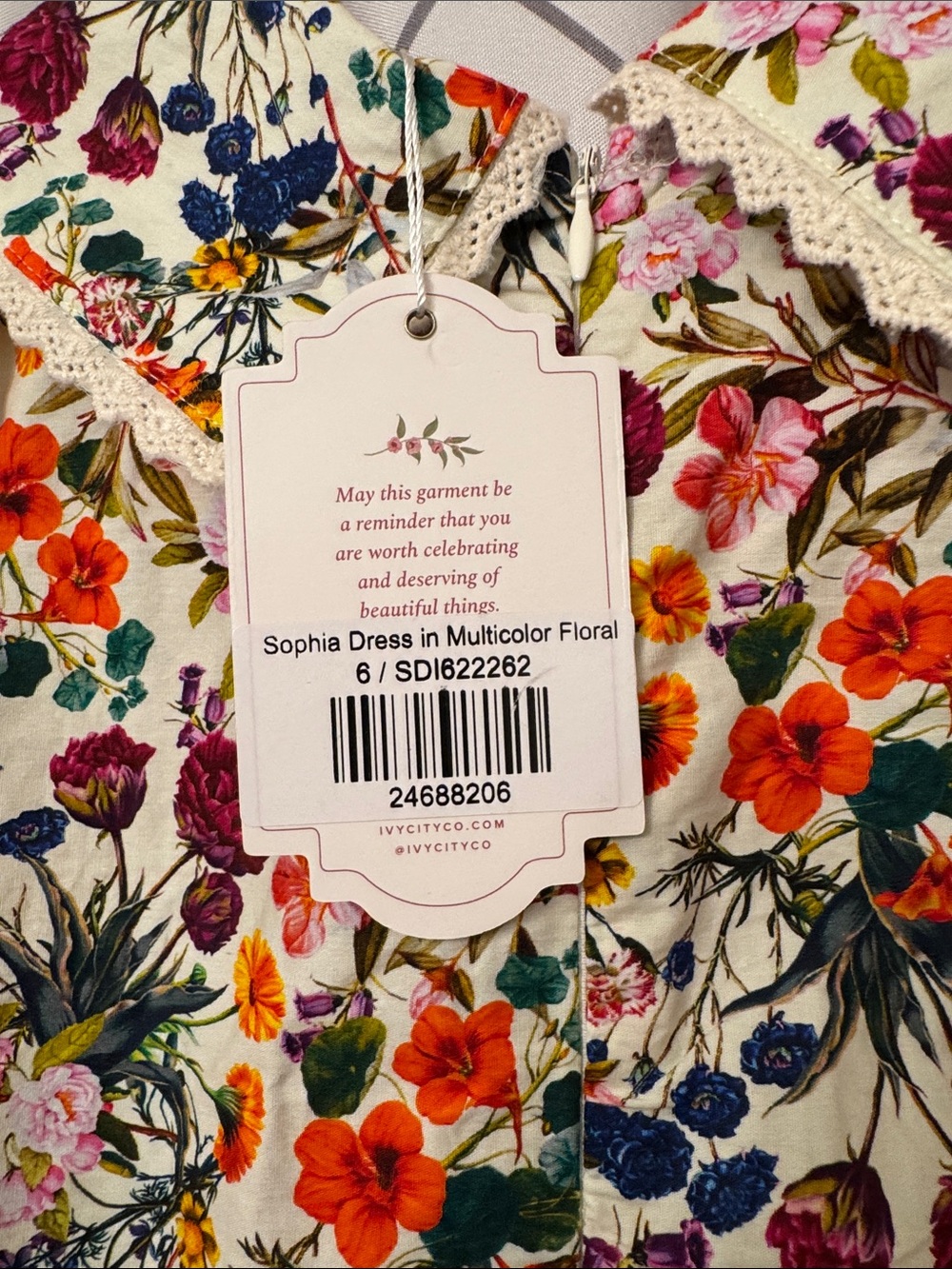 Ivy City Co Floral Puff Sleeve Cream Dress with Multicolor Blooms - Picture 5 of 7